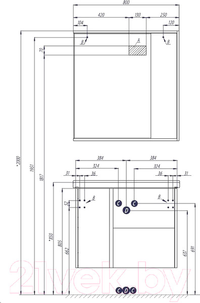 Изображение товара Тумба с умывальником Акватон Нортон 80 (1A2489K0NT010)