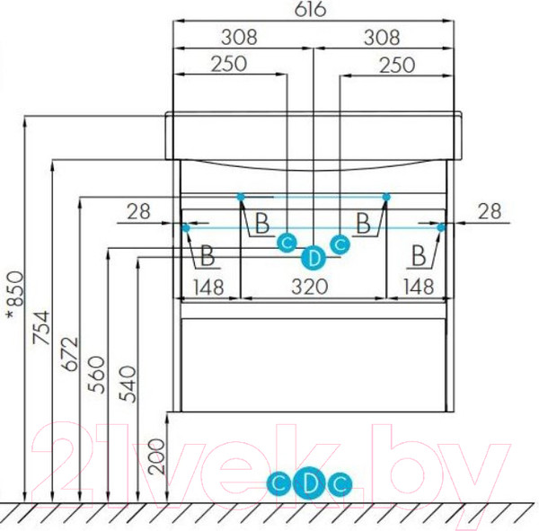 Изображение товара Тумба с умывальником Акватон Нортон 65 (1A2488K0NT010)