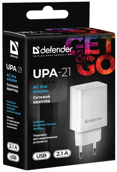 Изображение товара Адаптер питания сетевой Defender UPA-21 / 83571 (белый)