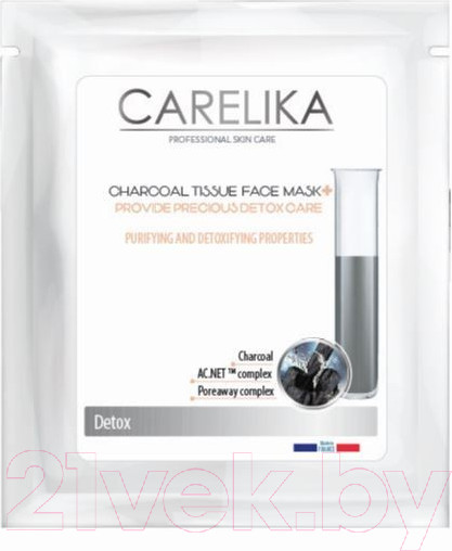 Изображение товара Маска для лица тканевая Carelika Очищающая детокс с древесным углем (23г)
