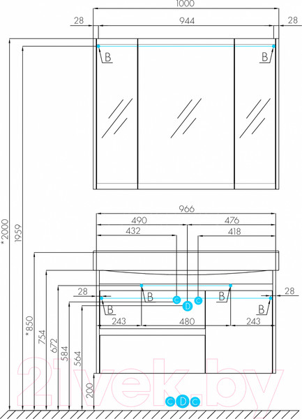 Изображение товара Тумба под умывальник Акватон Нортон 100 (1A249001NT010)