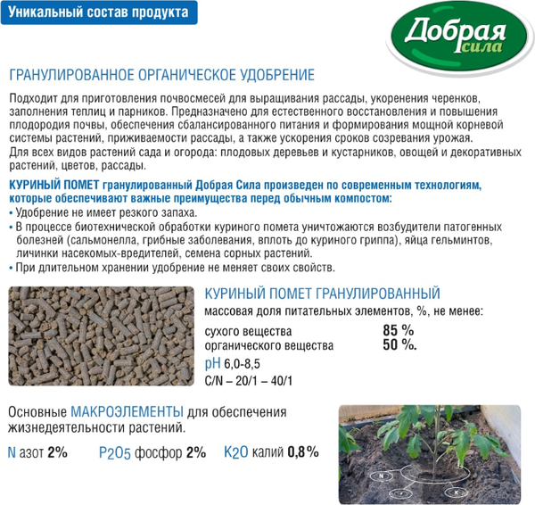 Изображение товара Удобрение Добрая сила ОГ Куриный помет DS23010011 (2кг)