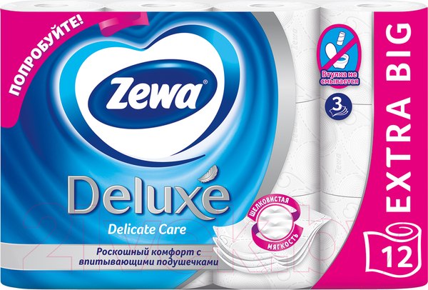 Изображение товара Туалетная бумага Zewa Deluxe без аромата 3-cлойная (1x12рул)