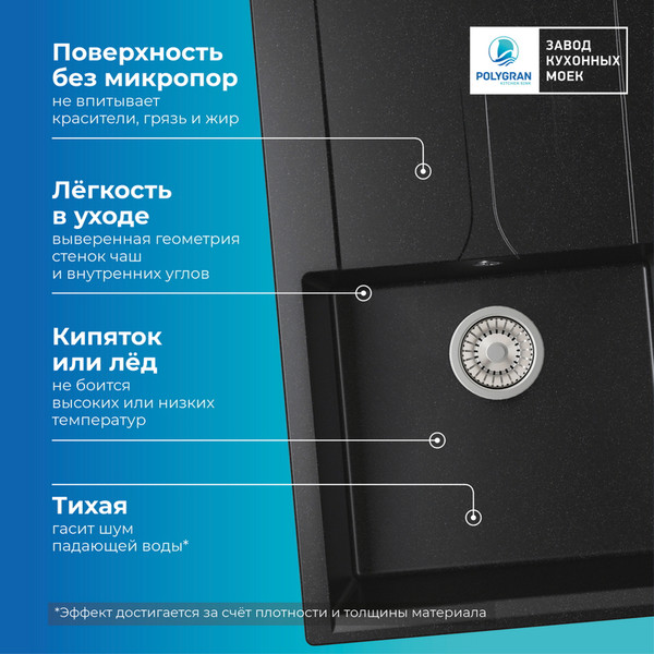 Изображение товара Мойка кухонная Polygran Gals-860 (черный)