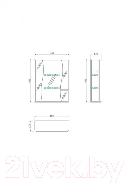 Изображение товара Шкаф с зеркалом для ванной Какса-А Волна б/о 55 / 458410
