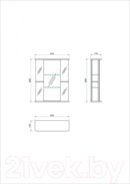 Изображение товара Шкаф с зеркалом для ванной Какса-А Мадрид б/о 55 / 458540