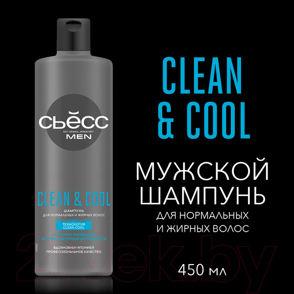 Изображение товара Шампунь для волос Сьёсс Men Clean & Cool для нормальных и жирных волос (450мл)