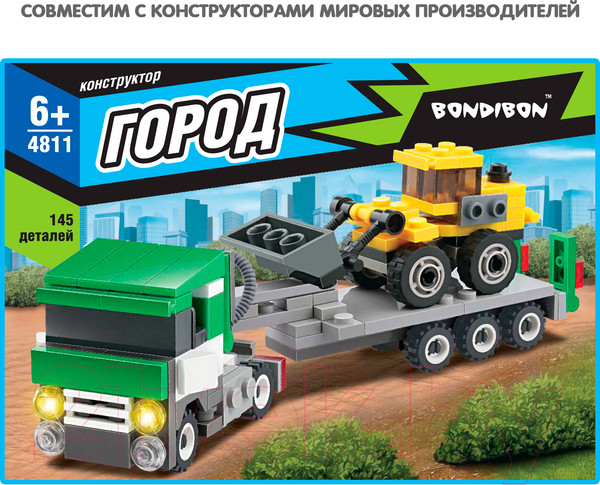 Изображение товара Конструктор Bondibon Город. Тягач с платформой и бульдозер / ВВ4811