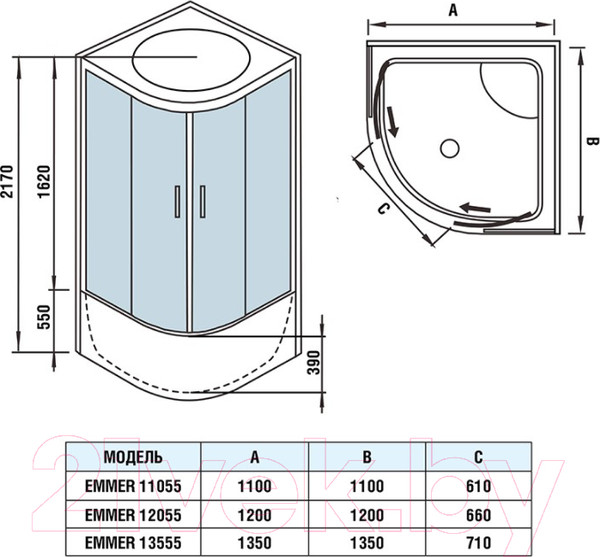 Изображение товара Душевая кабина WeltWasser WW500 Emmer 12055