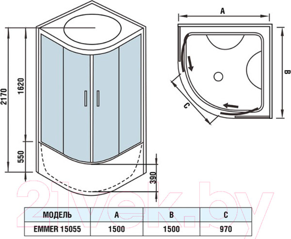 Изображение товара Душевая кабина WeltWasser WW500 Emmer 15055