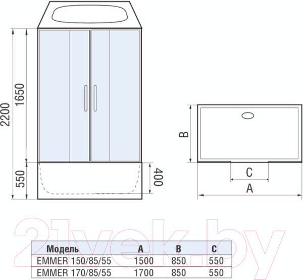 Изображение товара Душевая кабина WeltWasser WW500 Emmer 150/85/55-2