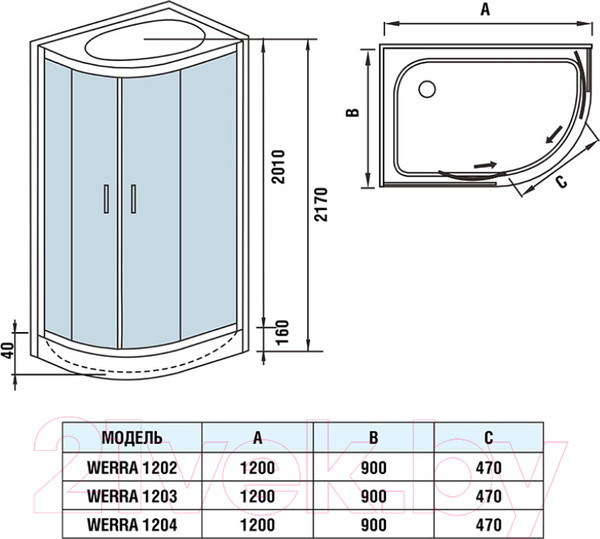 Изображение товара Душевая кабина WeltWasser WW500 Werra 1202 L