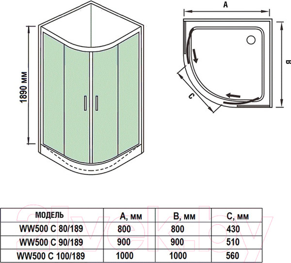 Изображение товара Душевой уголок WeltWasser WW500 С 80/189 (без поддона)