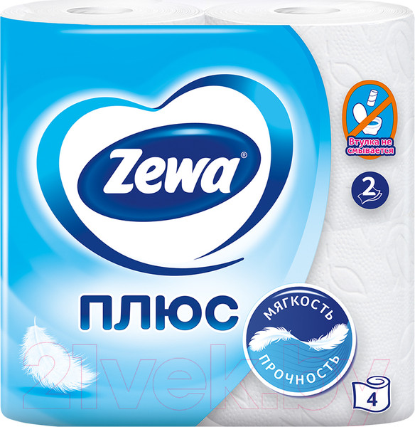 Изображение товара Туалетная бумага Zewa Плюс. Без аромата (белая, 1x4 рул)