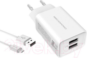 Изображение товара Зарядное устройство сетевое Atomic U400 (с кабелем microUSB, белый)