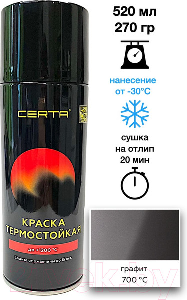 Изображение товара Краска Certa Антикоррозийная Термостойкая до 700°С (520мл, графит)
