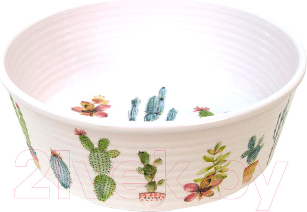 Изображение товара Миска для животных Tarhong Cactus / PDR5085PBSC (белый с рисунком)