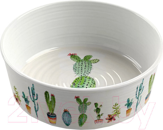 Изображение товара Миска для животных Tarhong Cactus / PDR5085PBSC (белый с рисунком)