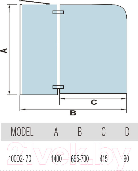 Изображение товара Стеклянная шторка для ванны WeltWasser WW100 100D2-70
