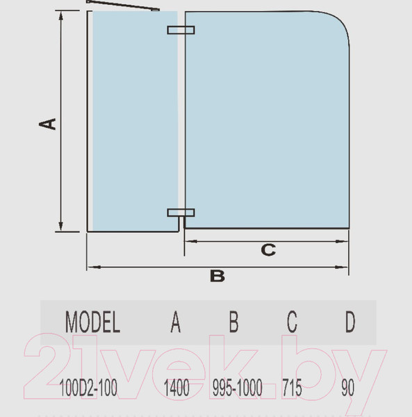 Изображение товара Стеклянная шторка для ванны WeltWasser WW100 100D2-100