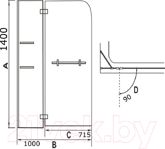 Изображение товара Стеклянная шторка для ванны WeltWasser WW100 100D2AK-100