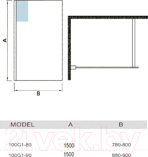 Изображение товара Стеклянная шторка для ванны WeltWasser WW100 100G1-90