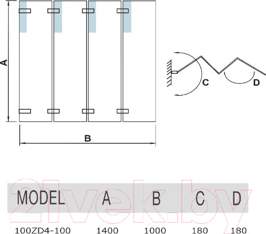 Изображение товара Стеклянная шторка для ванны WeltWasser WW100 100ZD4-100