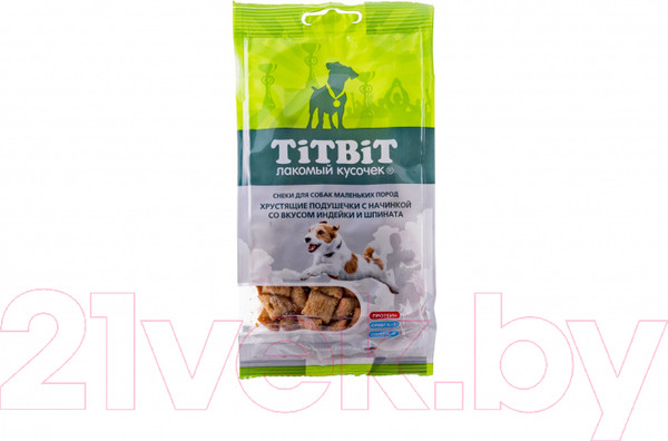 Изображение товара Лакомство для собак TiTBiT Хрустящие подушечки с индейкой и шпинатом / 12802 (95г)