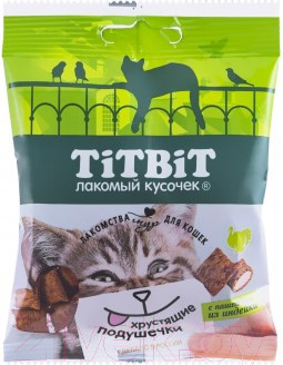 Изображение товара Лакомство для кошек TiTBiT Хрустящие подушечки с паштетом из индейки / 13878 (30г)