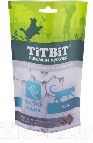 Изображение товара Лакомство для кошек TiTBiT Хрустящие подушечки с мясом утки для чистки зубов / 15407 (60г)