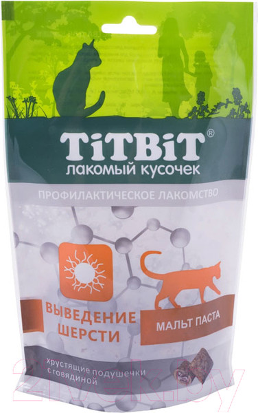 Изображение товара Лакомство для кошек TiTBiT Хрустящие подушечки с говядиной для выведения шерсти / 15421 (60г)