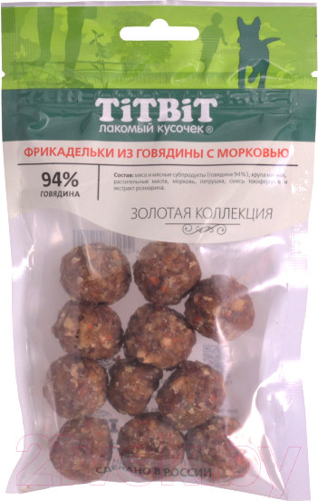 Изображение товара Лакомство для собак TiTBiT Золотая коллекция. Фрикадельки из говядины с морковью  / 19146 (70г)