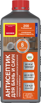 Изображение товара Антисептик для древесины Neomid Для бань и саун 200. Концентрат 1:5 (1л)