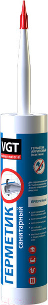 Изображение товара Герметик акриловый VGT Санитарный для наружных и внутренних работ (400г, белый)