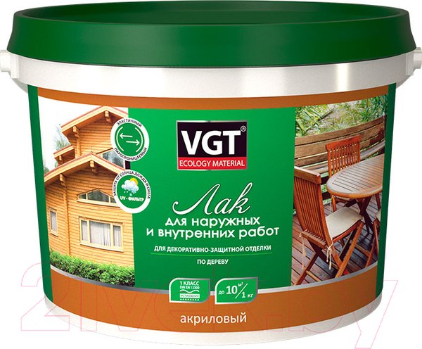 Изображение товара Лак VGT Для наружных и внутренних работ акриловый (2.2кг, бесцветный матовый)