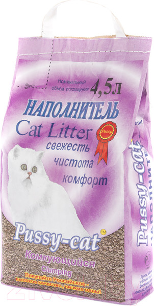 Изображение товара Наполнитель для туалета Pussy-cat Комкующийся (4.5л/2.8кг)