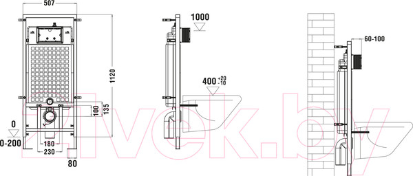 Изображение товара Унитаз подвесной с инсталляцией WeltWasser Rotbach 004 GL-WT + Marberg 507 RD 