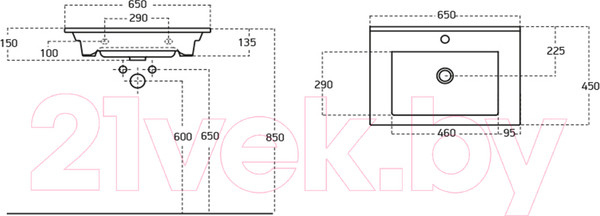Изображение товара Тумба с умывальником Гамма Р25оФ5/1-У 65 Атриа 9065