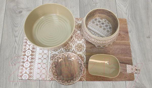 Изображение товара Миска для животных Tarhong Moroccan Wood / TCT3052CSOT (древесная с рисунком)