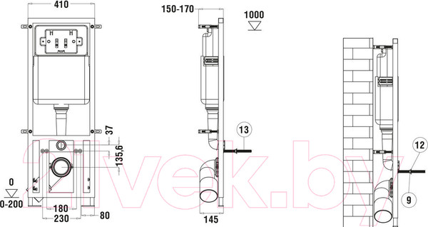 Изображение товара Унитаз подвесной с инсталляцией WeltWasser Erlenbach 004 GL-WT + Marberg 410 RD