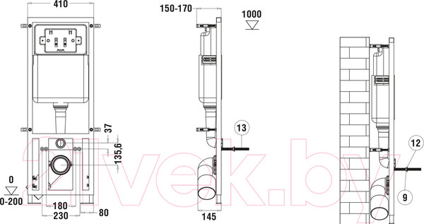 Изображение товара Унитаз подвесной с инсталляцией WeltWasser Kehlbach 004 GL-WT + Marberg 410 SE 