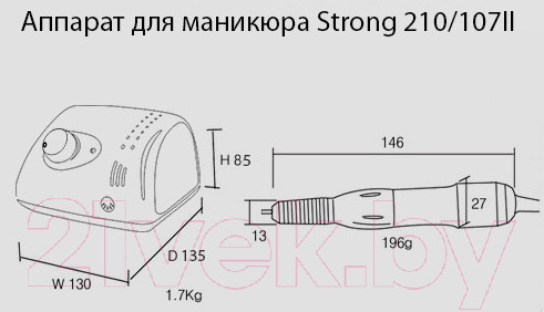Изображение товара Аппарат для маникюра STRONG 210/107II без педали с сумкой 35000 об/мин