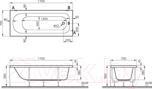 Изображение товара Ванна акриловая VitrA Neon 170x70 / 52530001000