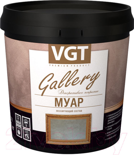 Изображение товара Защитно-декоративный состав VGT Gallery Лессирующий Муар (900г, белое серебро)