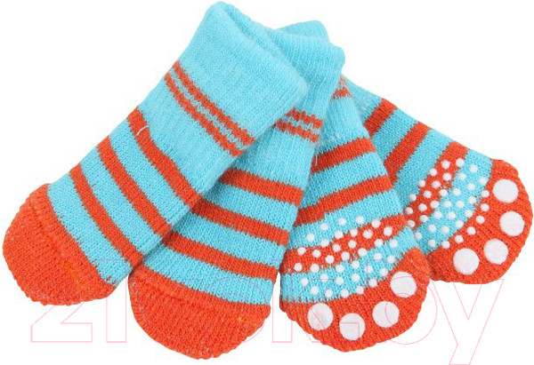 Изображение товара Носочки для животных Puppia Nitty-Gritty / PAND-SO1176-AQ-S (голубые с красными полосками)