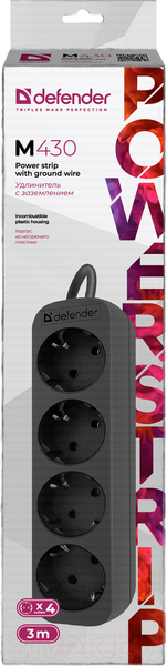 Изображение товара Удлинитель Defender M430 / 99326 (3м, 4 розетки, черный)