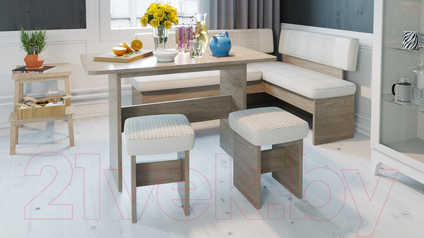 Изображение товара Уголок кухонный мягкий ТриЯ Дублин (дуб сонома/трюфель/кожзам светлый/ткань светлая)