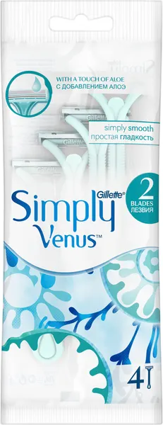 Изображение товара Набор бритвенных станков Gillette Simply Venus 2 одноразовые для женщин (4шт)