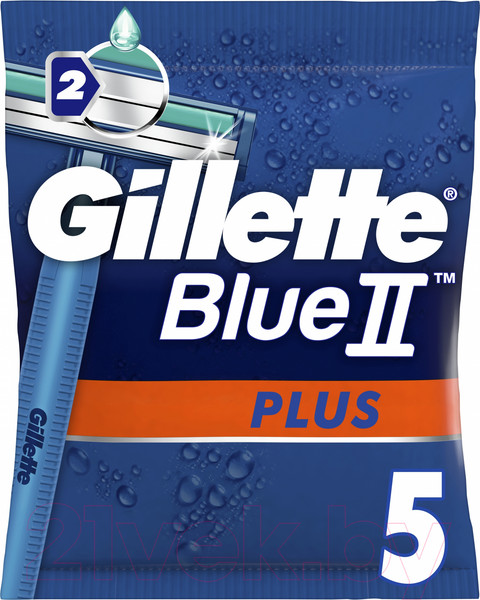 Изображение товара Набор бритвенных станков Gillette Blue II Plus одноразовые (5шт)