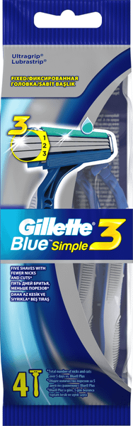 Изображение товара Набор бритвенных станков Gillette Blue Simple3 одноразовые (4шт)